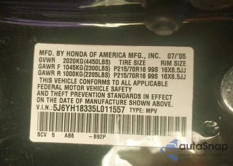 2005 Honda Element Lx from USA, damaged, VIN 5J6YH18335L011557